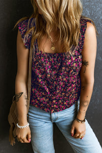 Floral Tank Top | Rose Boho Frilled Straps Blouse