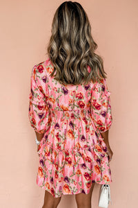 High Waist Mini Dress | Pink Abstract Print Dress