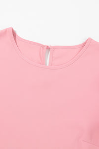 Half Sleeve Blouse | Dusty Pink Contrast Applique Mesh Top