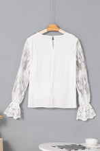 Load image into Gallery viewer, Mesh Blouse | Beige Embroidered Flounce Sleeve Top
