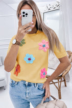 Load image into Gallery viewer, Short Sleeve Sweater | Yellow Cream Cute Flower Applique
