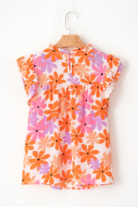 Orange Ruffled Sleeve Smocked Floral Top | Tops/Blouses & Shirts