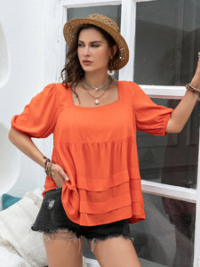 Puff Sleeve Top | Plus Size Square Neck Half Sleeve Blouse