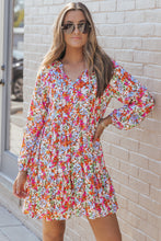 Load image into Gallery viewer, Multicolor Floral Neck Tie Long Sleeve Flared Dress | Dresses/Floral Dresses
