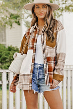 Load image into Gallery viewer, Orange Plaid Color Block Patchwork Shirt Jacket with Pocket | Outerwear/Jackets
