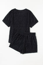 Load image into Gallery viewer, Drawstring Shorts Set | Black Frill Short Sleeve Top and Shorts
