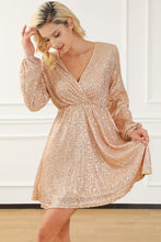 Load image into Gallery viewer, Sequin Dress | Apricot Wrapped V-neck Dress
