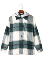 Load image into Gallery viewer, Green Hooded Plaid Button Front Shacket
