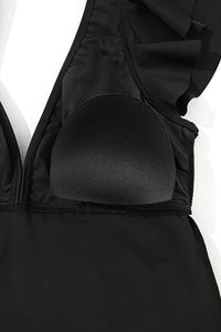 Black Sexy V Neck Ruffle Sleeve Tankini Top | Swimwear/Swim Tops