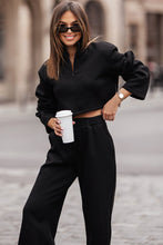 Load image into Gallery viewer, Wide Leg Pants Set | Black Zipped Crop Top and Wide Leg
