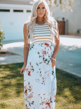 Load image into Gallery viewer, White Striped Floral Print Sleeveless Maxi Dress with Pocket
