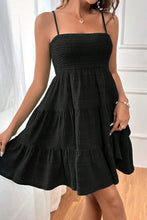 Load image into Gallery viewer, Black Smocked Textured Tiered Skater Dress | Dresses/Mini Dresses
