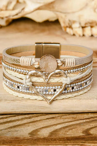 Beige Bohemian Heart Rhinestone Magnetic Buckle Bracelet | Accessories/Jewelry