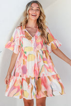 Load image into Gallery viewer, Mini Dress | Pink Geometric Print Ruffled Short Sleeve
