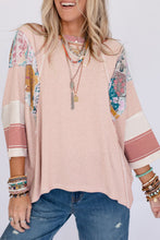 Load image into Gallery viewer, Pink Printed Pinstriped Color Block Patchwork Oversized Top | Tops/Long Sleeve Tops
