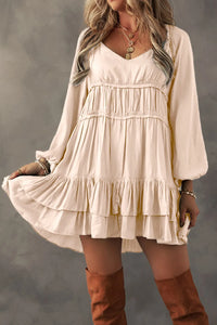 Frilly Ruffled V-Neck Mini Dress