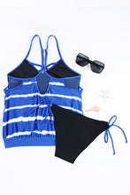 Load image into Gallery viewer, Light Blue Tankini with Stripes Patchwork | Swimwear/Tankinis
