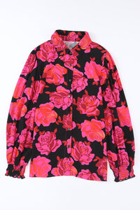 Rose Floral Shirred Cuffs Long Sleeve Shirt | Tops/Blouses & Shirts