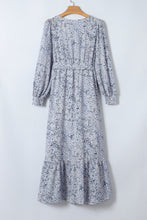 Load image into Gallery viewer, Sky Blue Printed Surplice Neck Bubble Sleeve Maxi Dress with Sash | Dresses/Maxi Dresses
