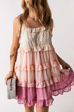 Load image into Gallery viewer, Pink Ombre Swiss Dot Ruffled Tiered Mini Dress
