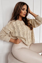 Load image into Gallery viewer, Drop Shoulder Sweater | Khaki Eyelets Cable Knit
