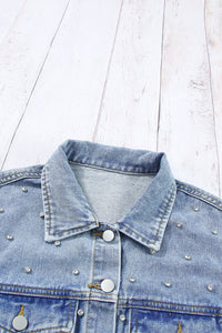 Rhinestone Denim Jacket | Mist Blue Studded Denim