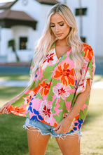 Load image into Gallery viewer, Pink Floral Print Loose Fit V Neck Tunic Blouse | Tops/Blouses &amp; Shirts
