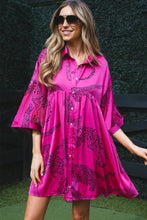 Load image into Gallery viewer, Rose Red Cheetah Print Bell Sleeve Mini Shirt Dress
