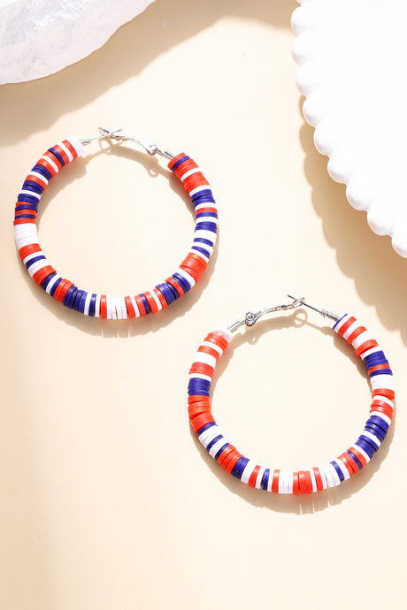Fiery Red Patriotic Multicolored Bead Hoop Earrings | Accessories/Jewelry