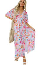 Load image into Gallery viewer, Multicolor Tropical Floral Print Ruched V Neck Maxi Dress | Dresses/Floral Dresses
