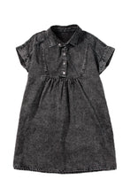 Load image into Gallery viewer, Denim Dress | Black Acid Wash Button Front Short Sleeve
