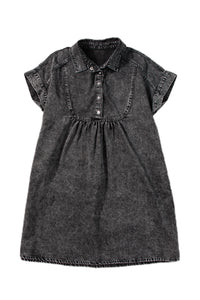 Denim Dress | Black Acid Wash Button Front Short Sleeve