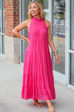 Load image into Gallery viewer, Maxi Dress | Rose Red High Frilled Neck Tiered Sleeveless
