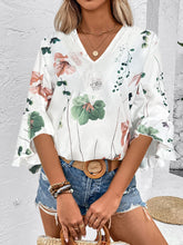 Load image into Gallery viewer, Ruffled Top | Printed V-Neck Half Sleeve Blouse
