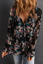 Load image into Gallery viewer, Black Wildflower Print Chiffon Blouse | Tops/Blouses &amp; Shirts
