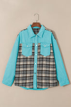 Load image into Gallery viewer, Sky Blue Plaid Patchwork Pockets Denim Jacket | Outerwear/Denim jackets
