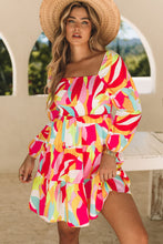 Load image into Gallery viewer, Puff Sleeve Dress | Abstract Print Smocked Square Neck
