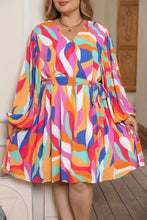 Load image into Gallery viewer, Multicolor Plus Size Abstract Print Oversized Sleeve Belted Dress | Plus Size/Plus Size Dresses/Plus Size Mini Dresses
