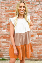 Load image into Gallery viewer, Cap Sleeve Dress | Apricot Color-Block Patchwork Ruffled Tiered
