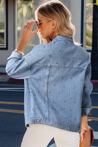 Rhinestone Denim Jacket | Mist Blue Studded Denim