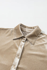 Babydoll Tunic Top | Pale Khaki 3/4 Sleeve Velvet Shirt