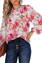 Load image into Gallery viewer, White Floral Frilled Neckline Puff Sleeve Blouse | Tops/Blouses &amp; Shirts
