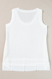 Scoop Neck Tank Top | White Waffle Knit Vest