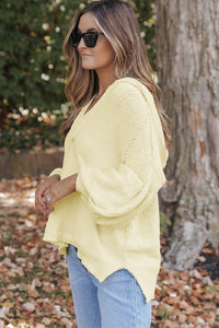 Beige Oversized Balloon Sleeve Hooded Sweater | Tops/Sweaters & Cardigans