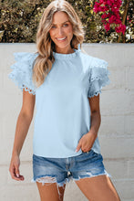 Load image into Gallery viewer, Ruffled Sleeve Top | Eyelet Round Neck Cap Sleeve Blouse
