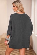 Load image into Gallery viewer, Oversized Top | Dark Gray Ribbed Roll-Tab Sleeve Chest Pocket
