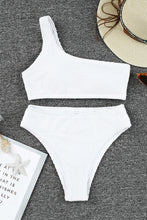 Load image into Gallery viewer, White Crinkle Textured Asymmetric One Shoulder Bikini Swimsuit
