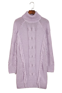 Sweater Dress | Purple Twist Fringe Casual High Neck