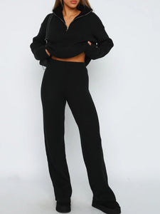 Quarter Zip Long Sleeve Top Pants Set