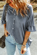 Load image into Gallery viewer, T Shirt | Gray Ruffled Half Sleeve Buttoned Loose
